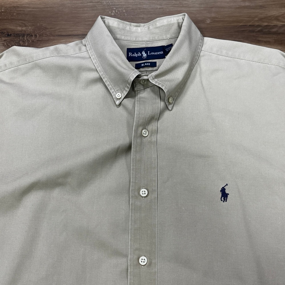 Ralph Lauren Button Down Shirt XL Blake Oversized Cotton Twill Tan Vintage 90s
